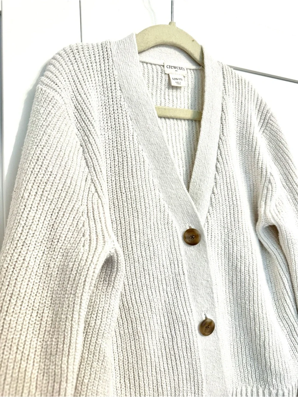 Crewcuts Cream Chunky Rib-Knit V-Neck Cardigan
